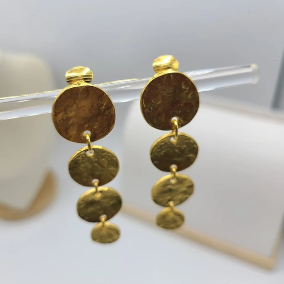 Kenneth Lane Goldtone Coin Drop Clip On Earrings - Picture 6 of 8
